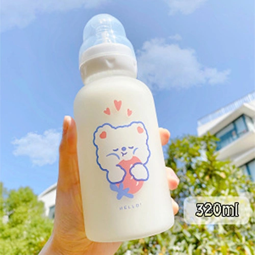 Cute Bear Glass Frosted Straw Cup