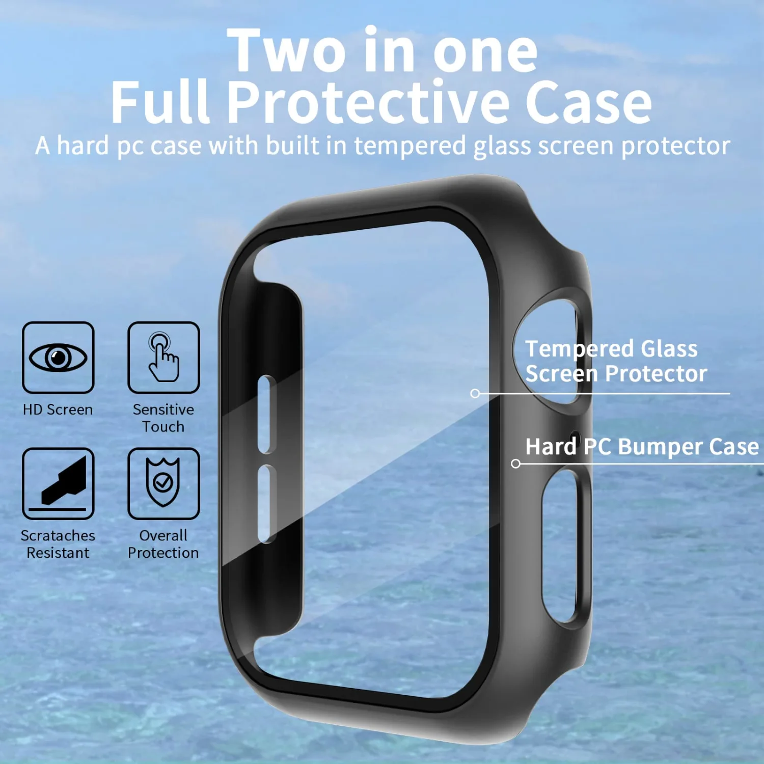 Smiling 2 Pack Case Built in Tempered Glass Screen Protector Compatible with Apple Watch SE 2023/Series 6/SE 2/Series 5/Series 4 40mm, Hard PC Case Overall Protective Cover-Matt Black