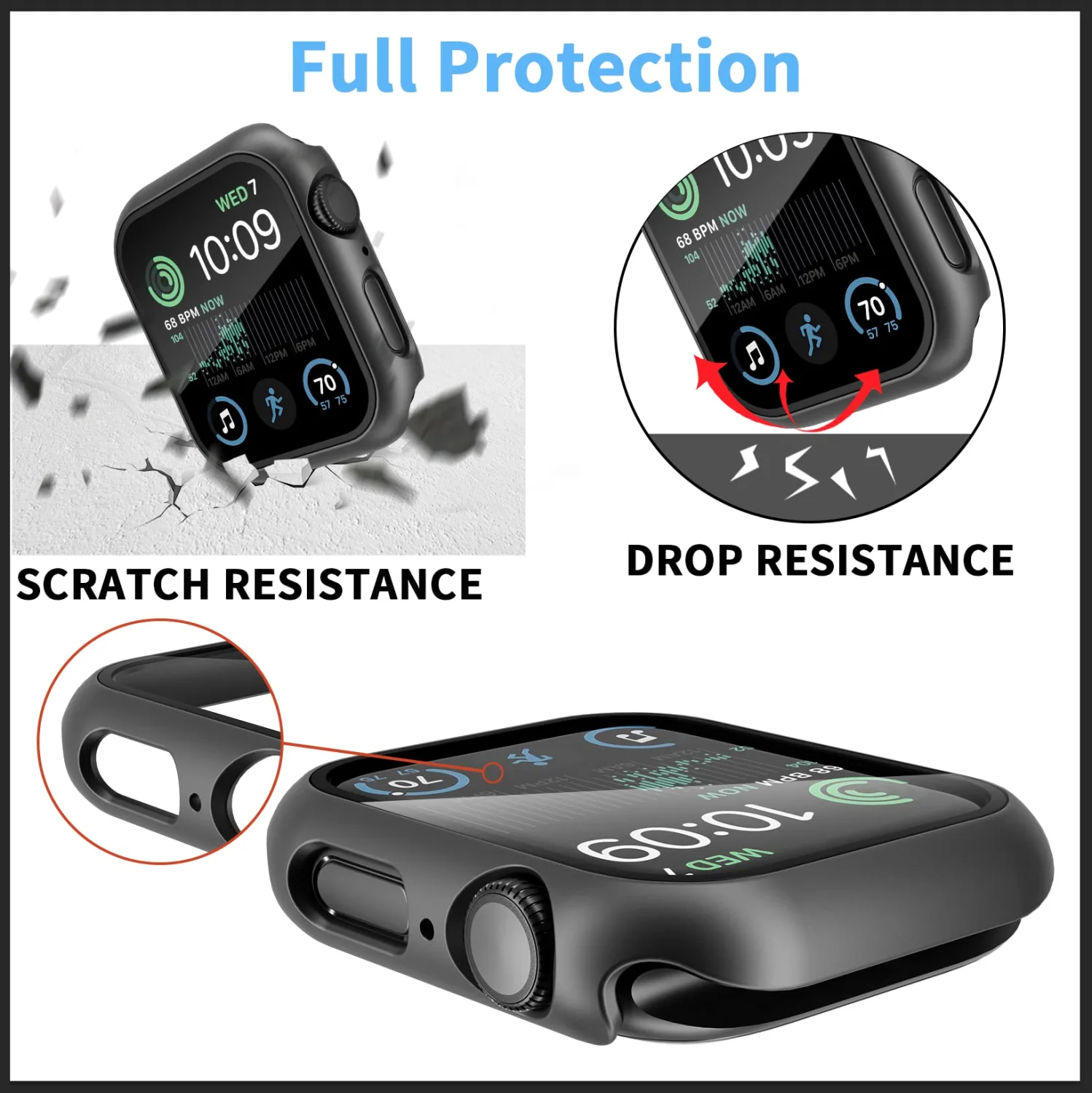 Smiling 2 Pack Case Built in Tempered Glass Screen Protector Compatible with Apple Watch SE 2023/Series 6/SE 2/Series 5/Series 4 40mm, Hard PC Case Overall Protective Cover-Matt Black