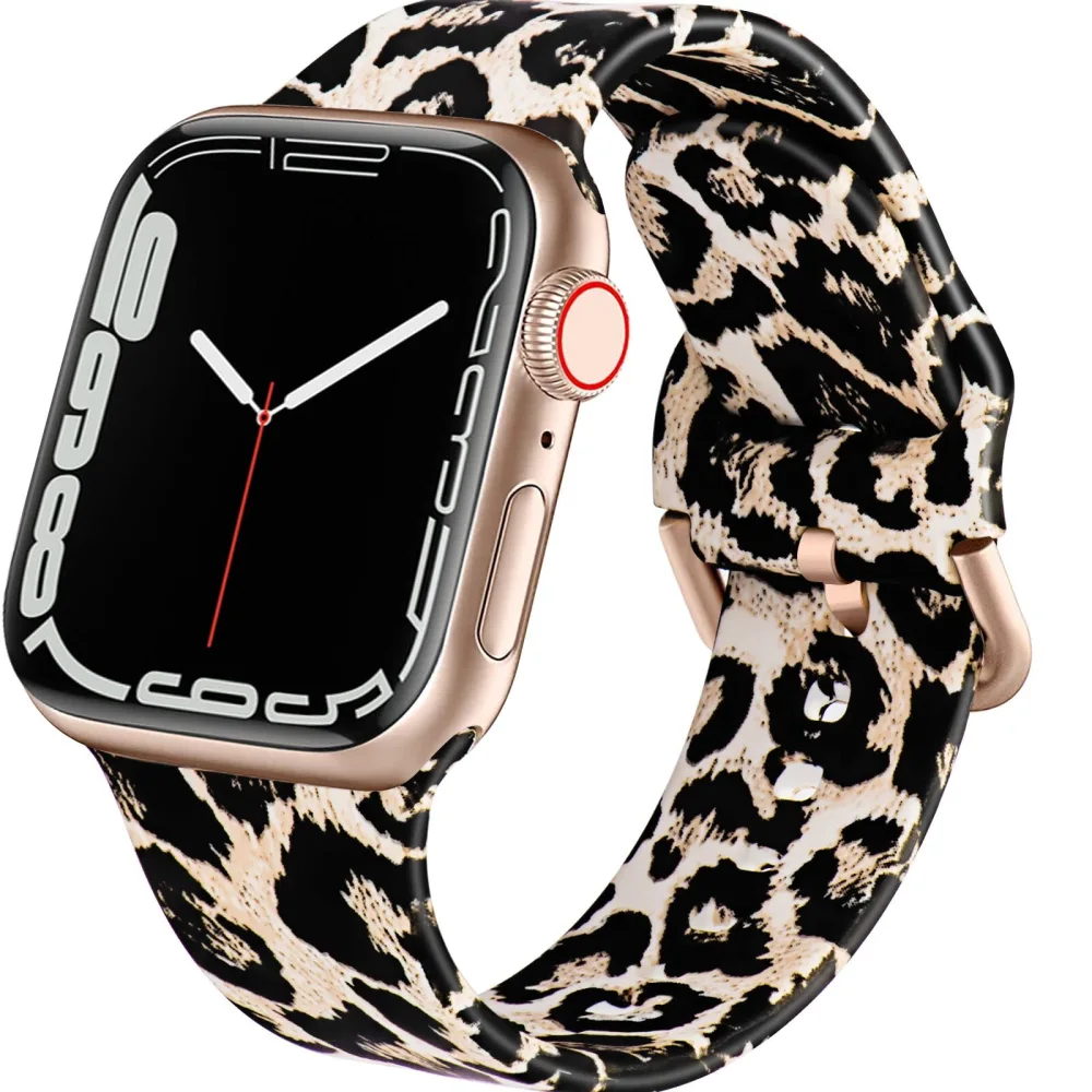 ACESTAR Double Sided Band Compatible with Apple Watch Band 38mm 40mm 41mm/42mm(Series 10), Cute Floral Cheetah Soft Silicone Replacement for iWatch Series 10 9 8 7 6 5 4 3 2 1 SE, Leopard