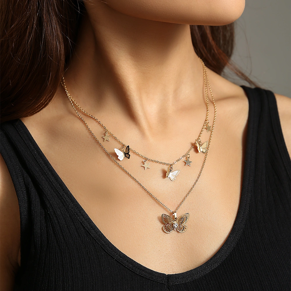 European and American cross-border jewelry, simple and fashionable new products, all-match golden butterfly multi-layer necklace female ins accessories