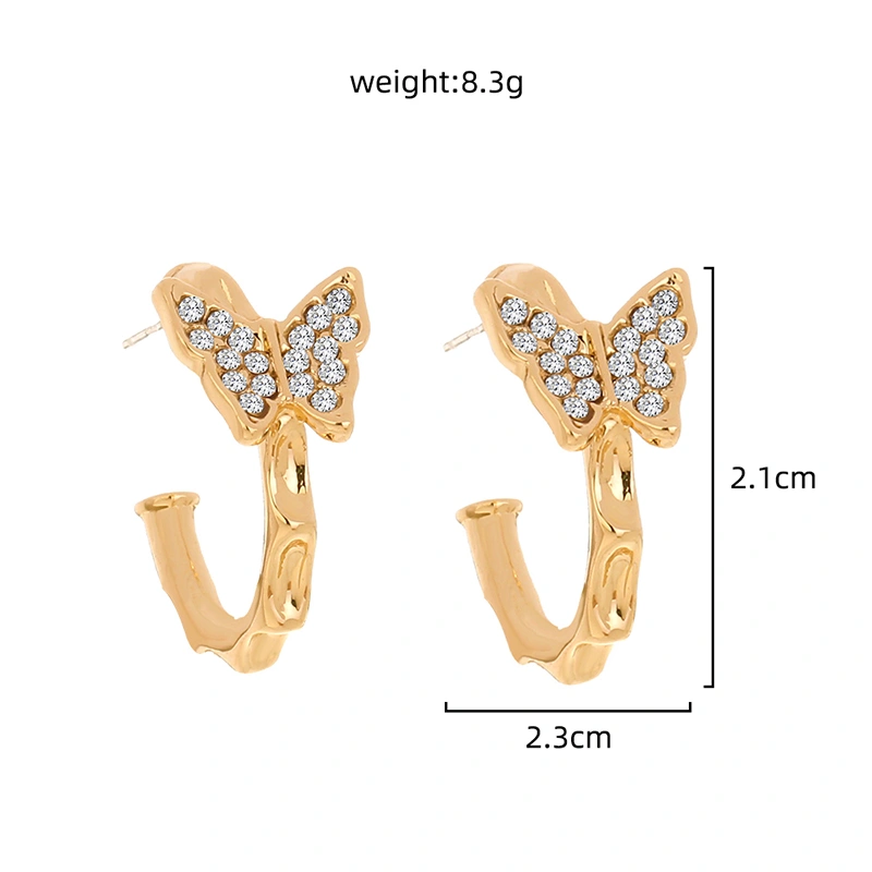 European and American fashion jewelry exquisite light luxury C-shaped diamond butterfly earrings simple temperament geometric exaggerated earrings