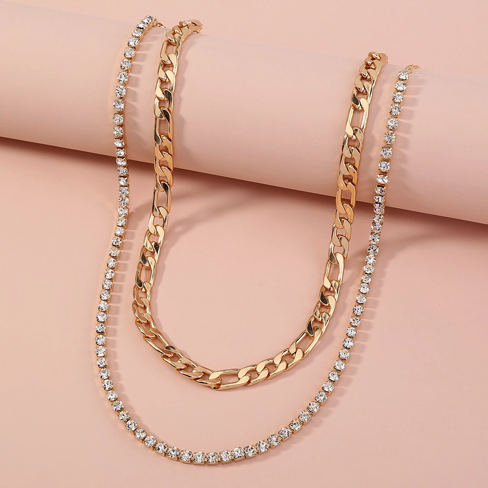 Fashionable and simple multi-layer diamond thick chain stacking necklace double-layer clavicle chain cross-border