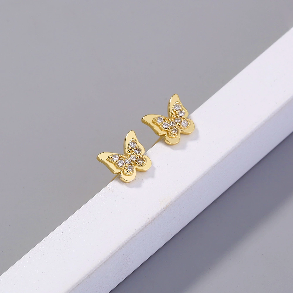 European and American cross-border jewelry mini gold simple and exquisite zircon gemstone moon earrings crescent accessories butterfly earrings