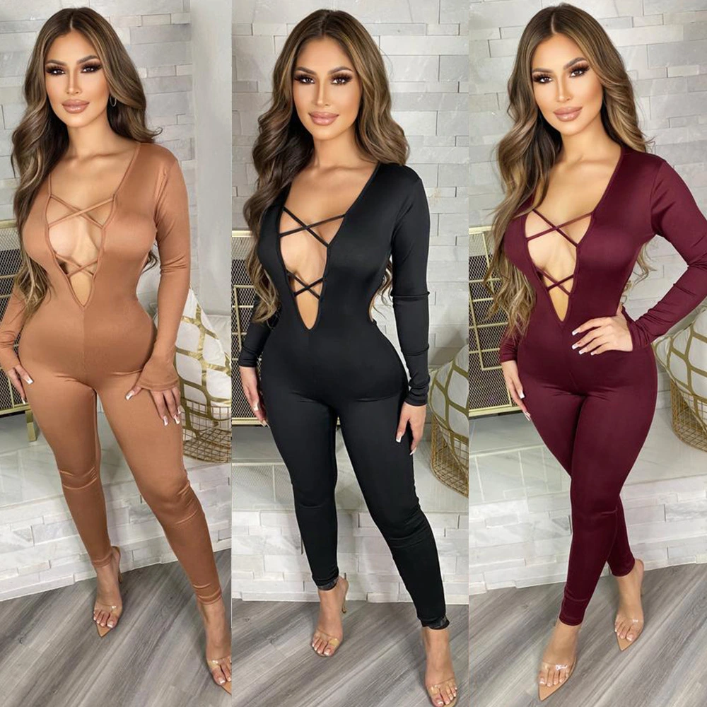 Women's Fashion Skinny Cutout Long Sleeve Jumpsuit