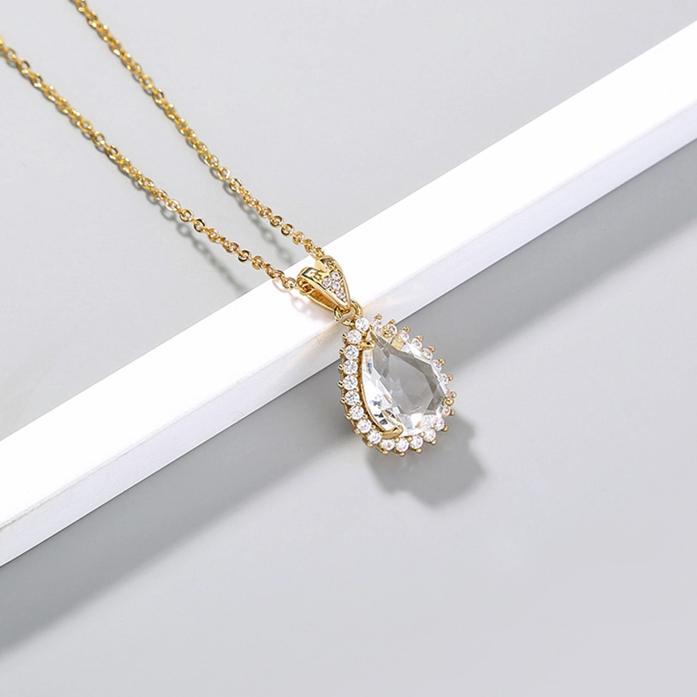 Simple Single-layer Full Zirconium Micro-inlaid Drop Crystal Zircon Pendant Necklace Accessories