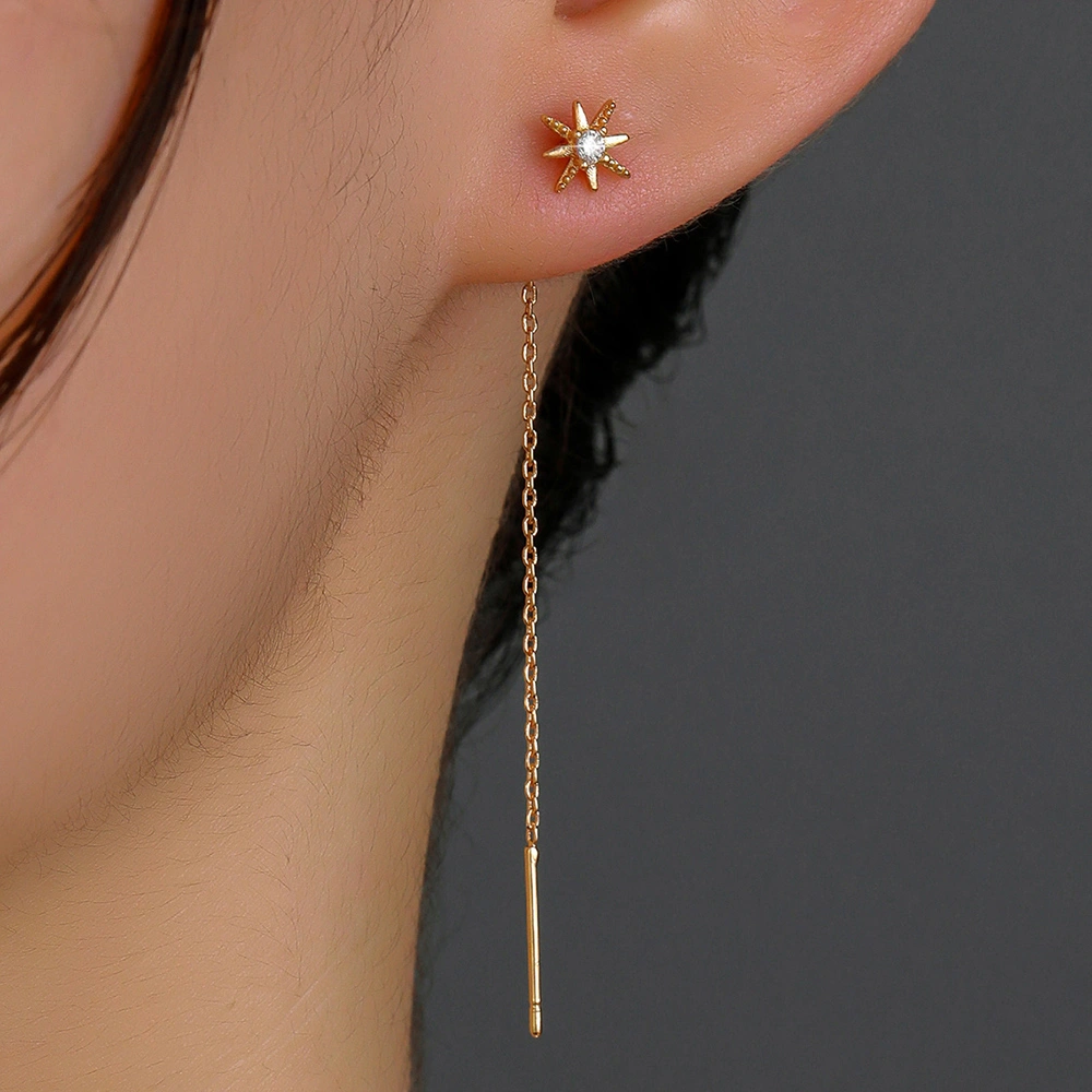 Gold Hexagram Zircon Copper Accessories Tassel Ear Wire