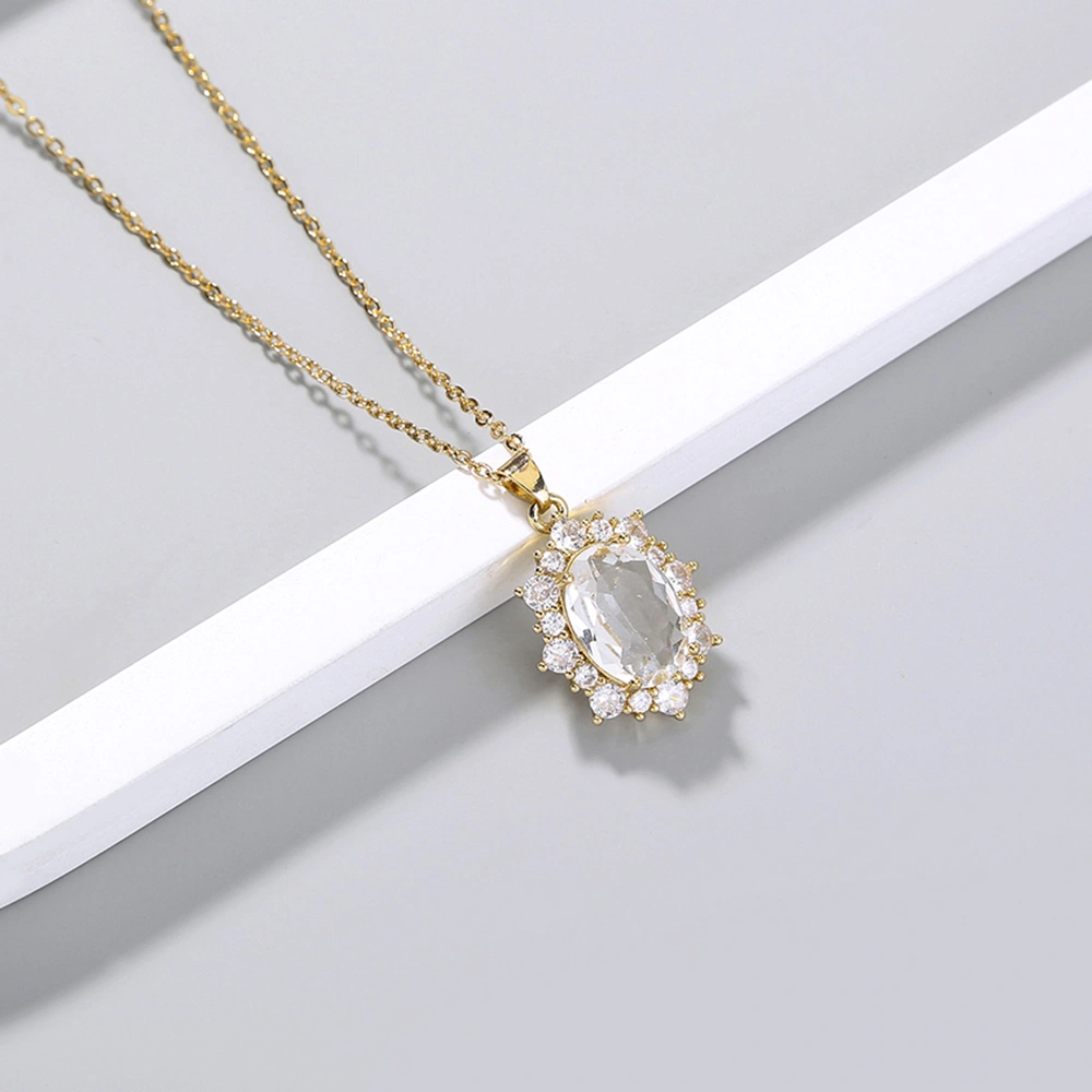 Light Luxury Unique Sun Flower Oval Crystal Zircon Pendant Multicolor Necklace Clavicle Chain Female