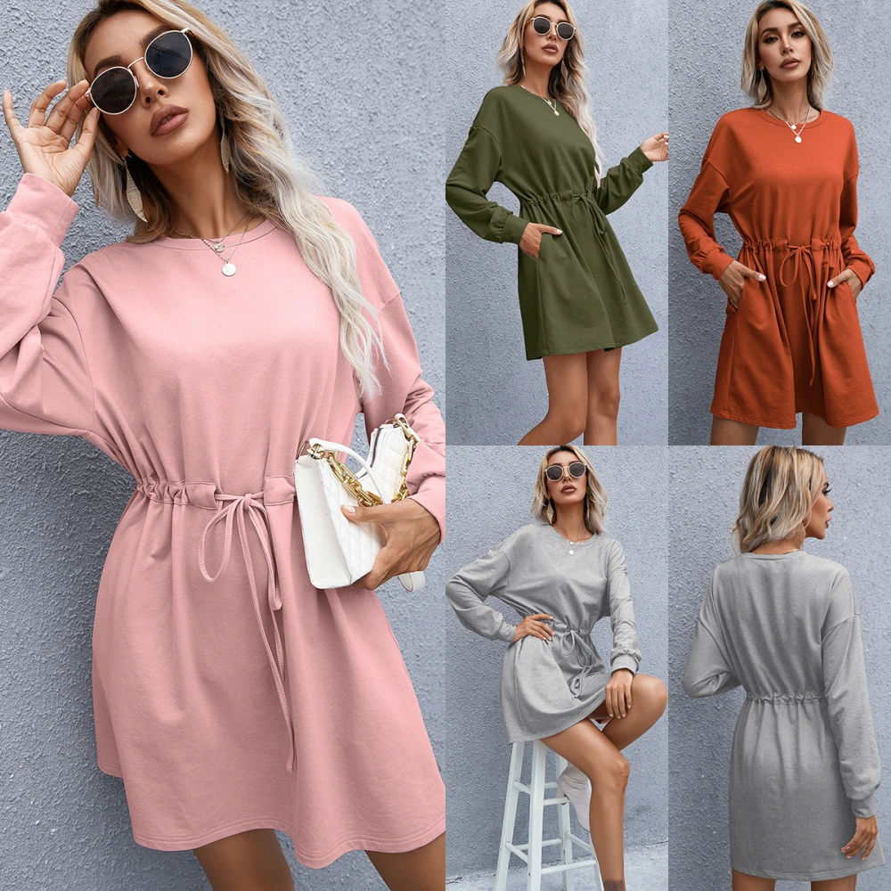 Women's Elegant Round Neck Long Sleeve Loose Dress