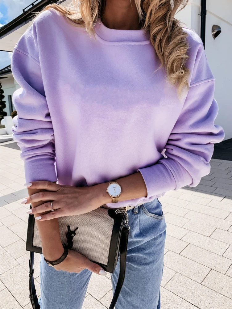 Solid Color Simple Long Sleeve Round Neck Ladies Casual Sweater