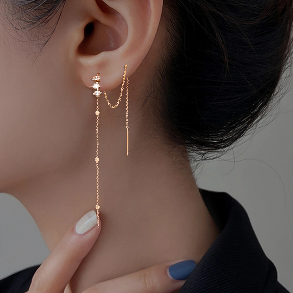 Brass Micropaved Zirconia Long Tassel Earrings