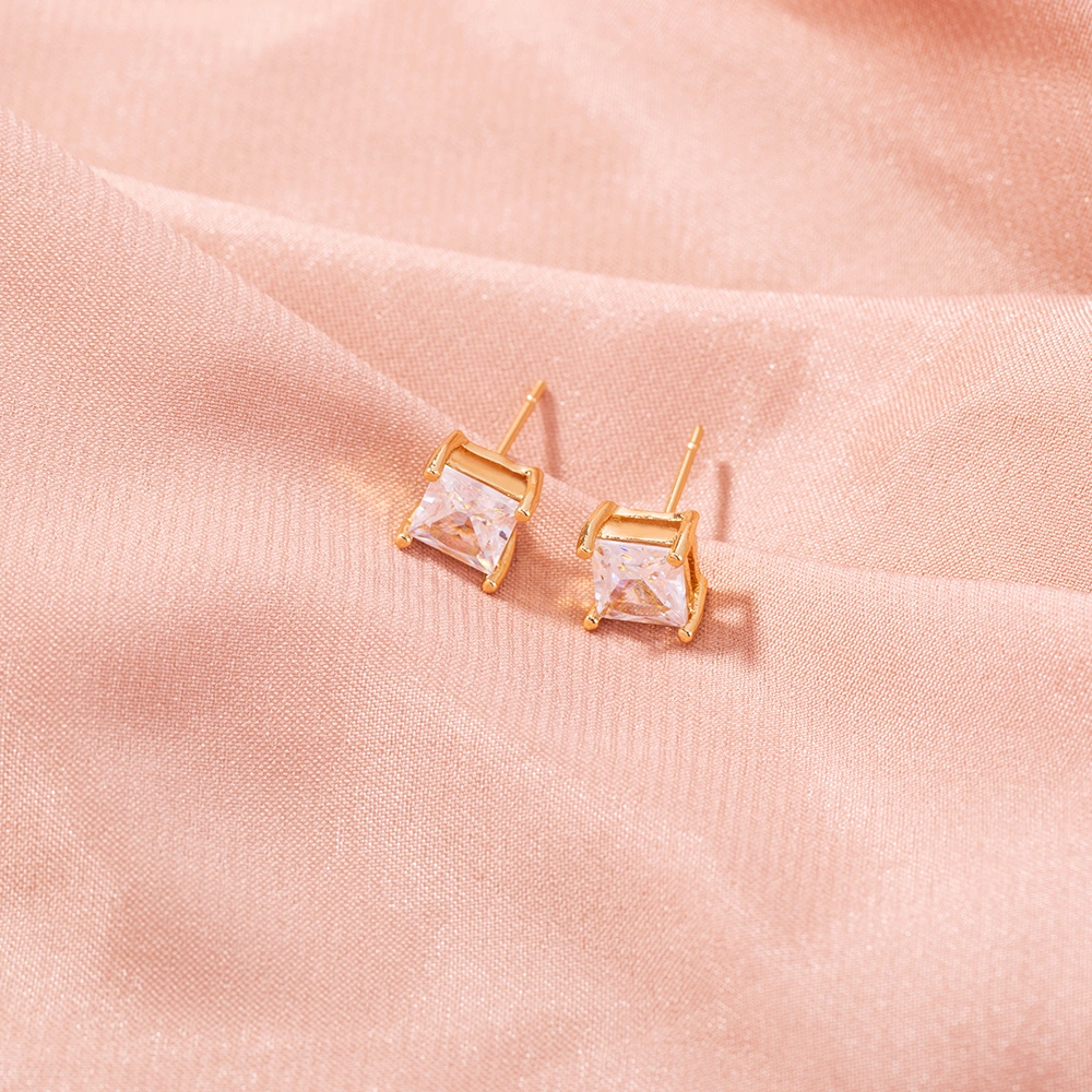 Micro-inlaid golden square zircon earrings fashion temperament daily earrings female jewelry