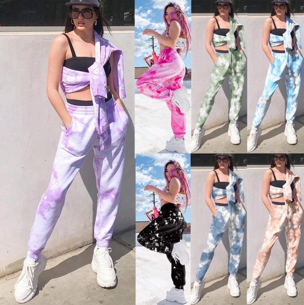 Women's Elastic High Waist Tie Dye Rainbow Slim Casual Pants