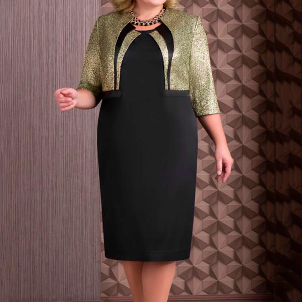 New Shawl Glitter Top Stitching Dress Round Neck Sleeveless Pullover Dress