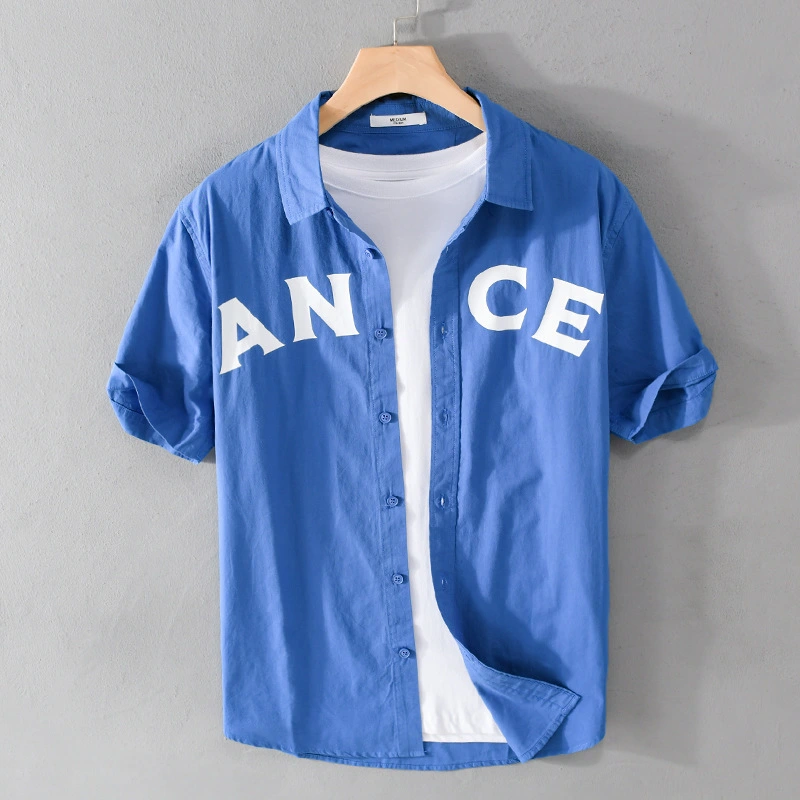 Men's Casual Short Sleeve Lapel Shirt Summer Print Top