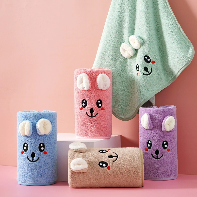 Coral Velvet Cute Cartoon Soft Absorbent Thickening Household Couple Wash Towel