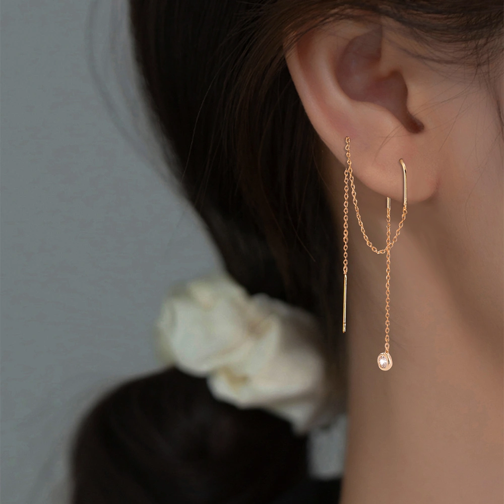 Gold Long Fringed Star Copper Circle Micro-set Zircon Earrings