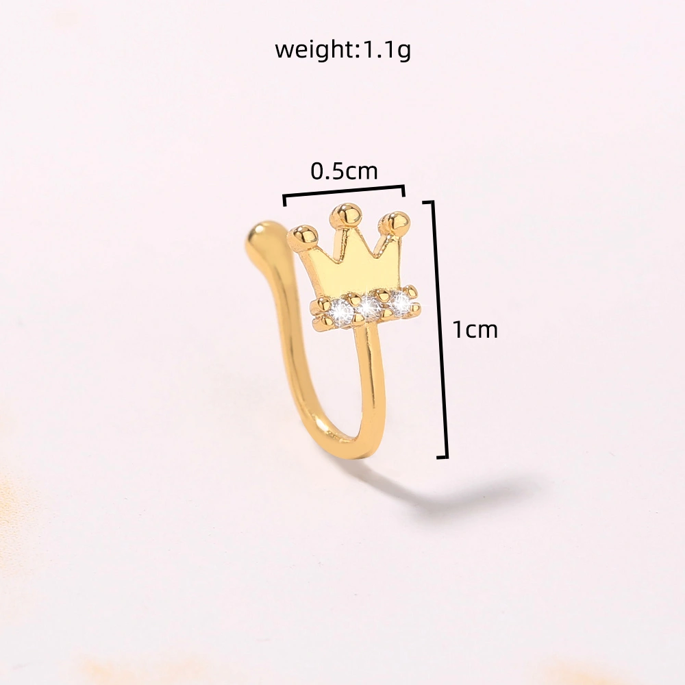 Zinc nose clip, gold micro-inlaid zircon crown nose ring, fashionable and fashionable non-perforated piercing nose studs