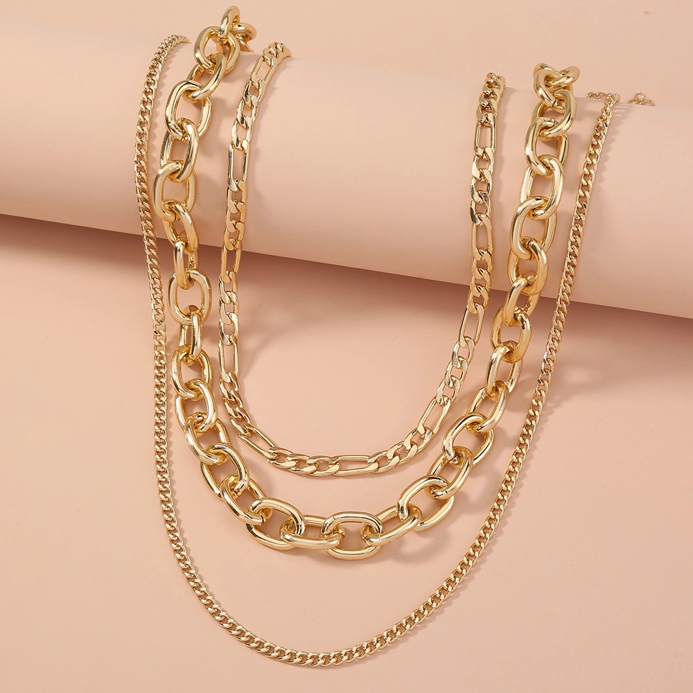 European and American Cross-border Retro Exaggerated Thick Chain Necklace Multi-layered Wearing Chain Hip Hop Necklace Simple Clavicle Chain Female