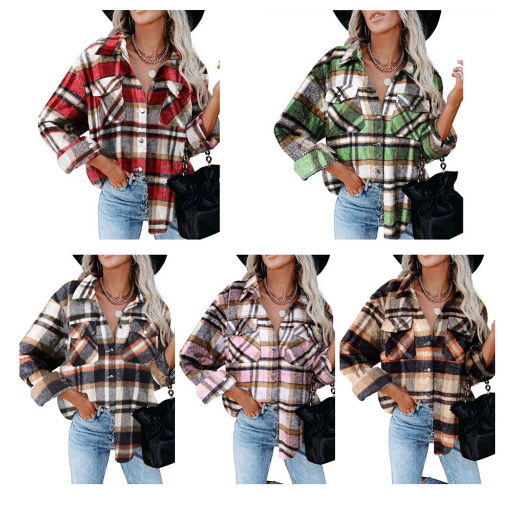 Lapel Loose Casual Buttoned Pocket Woolen Shirt Jacket
