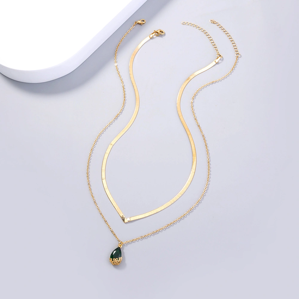 Fashion Personality Emerald Water drop multi-layer Necklace