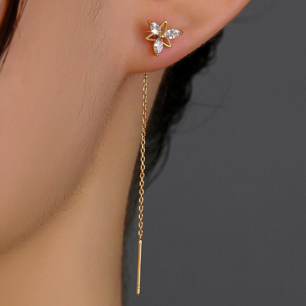 Copper Butterfly Zircon Gold Tassel Earrings