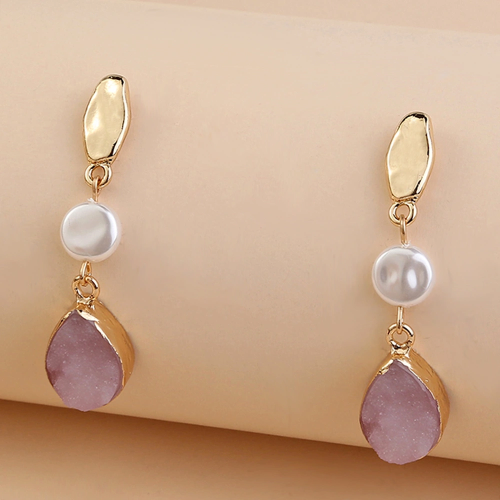 Simple vintage Purple Crystal Drops, Balok Pearl earrings, creative and versatile lady studs