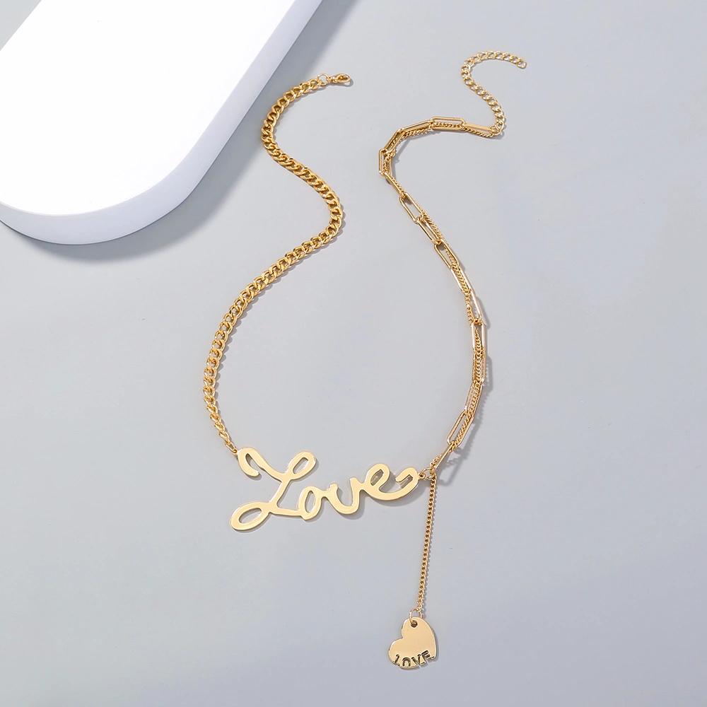 European and American exaggerated jewelry love letter stitching chain necklace trendy fashion clavicle chain necklace female