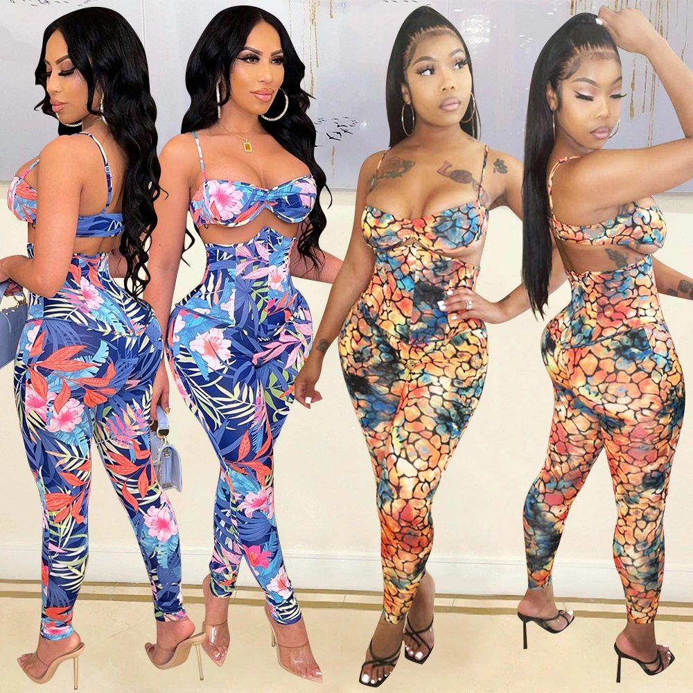 Two-Piece Sexy High-Waisted Trousers With Printed Suspenders
