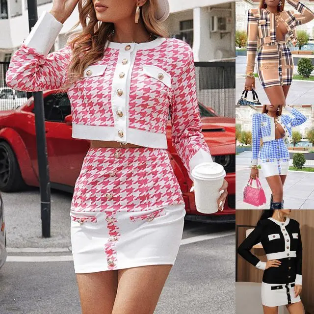 Fashion Stitching Long-sleeved Hip Suit Skirt