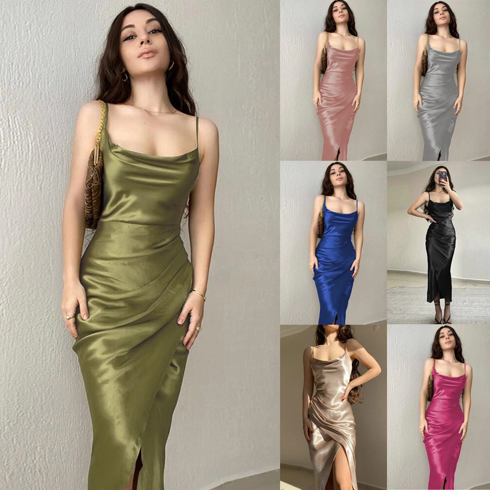 Women's Babes Low Cut Satin Slit Open Back Skirt