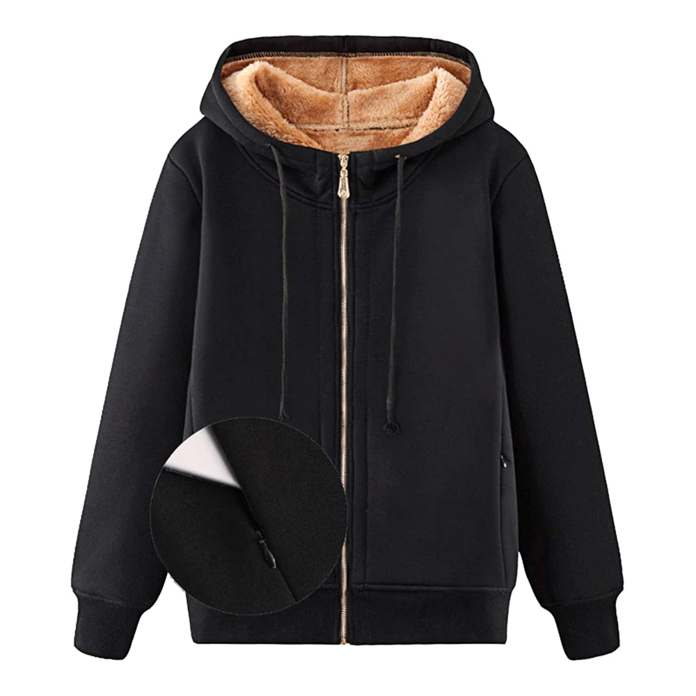 Women's Hooded Zip Sweatshirt Pocket Zipper Thickened Fleece Jacket