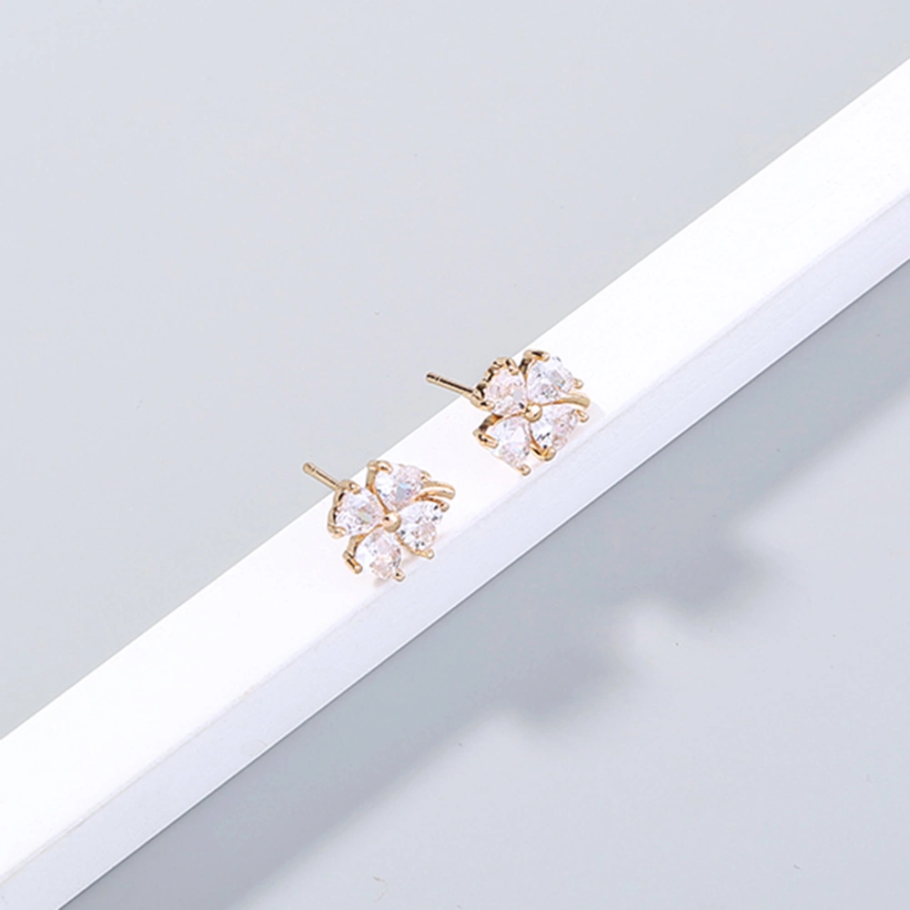 European and American fashion all-match earrings golden lucky four-leaf clover zircon earrings female accessories jewelry