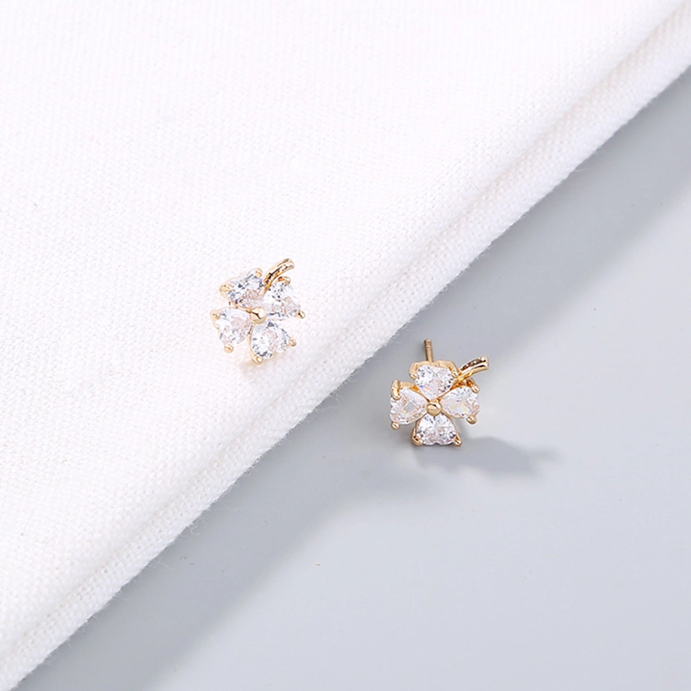 European and American fashion all-match earrings golden lucky four-leaf clover zircon earrings female accessories jewelry