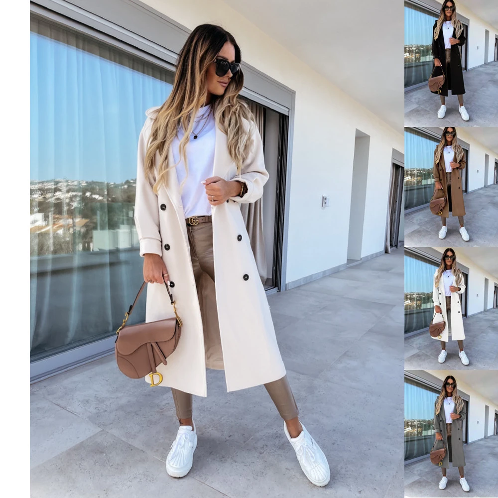 Women's Long Sleeve Suit Collar Double Breasted Nizi Coat