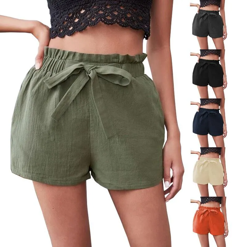 Women's Bow Loose Mid Waist Casual Straight Shorts