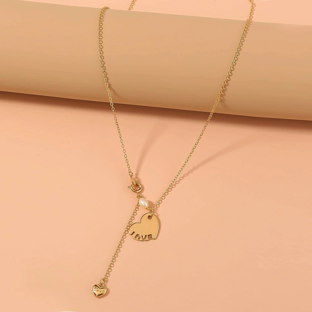 European and American cross-border jewelry ins style niche design spring clasp love clavicle chain love pearl pendant necklace