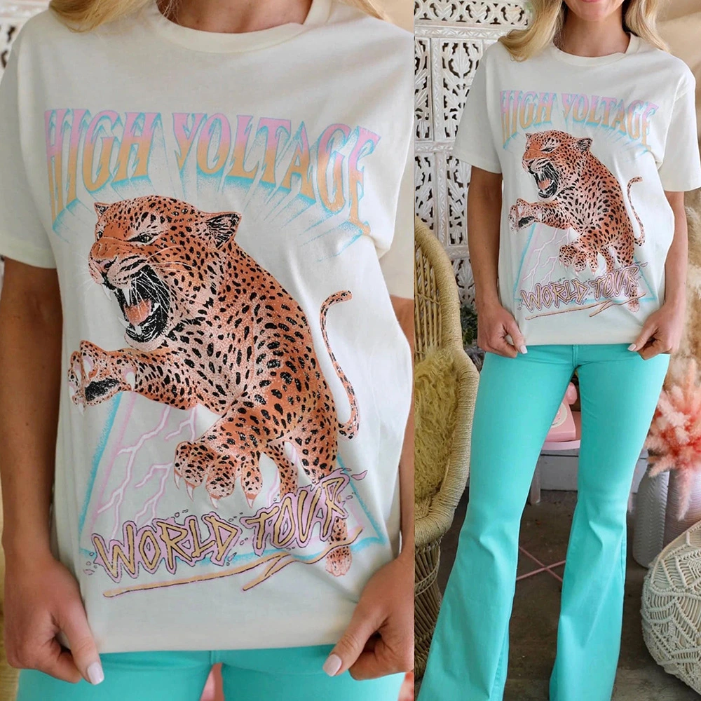 European And American Leopard Print Round Neck Short-sleeved Casual T-shirt