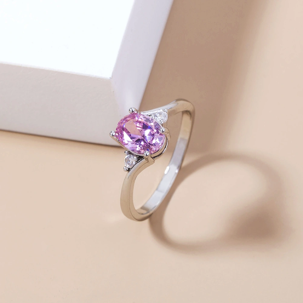 Cross-border creative new product simple pink zircon ring creative micro-inlaid female ring wild copper ring