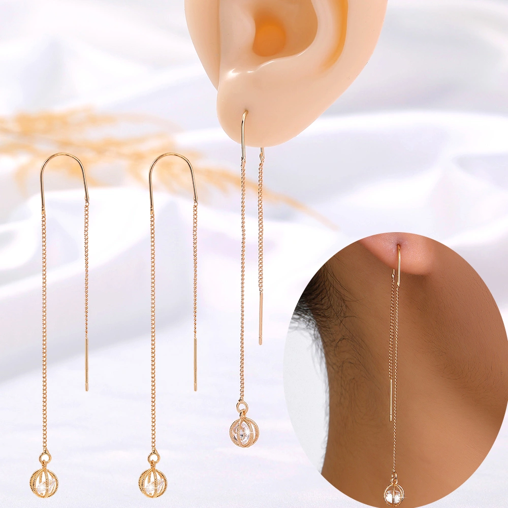 Gold Open Lantern Micro-set Zircon Long Tassel Earrings