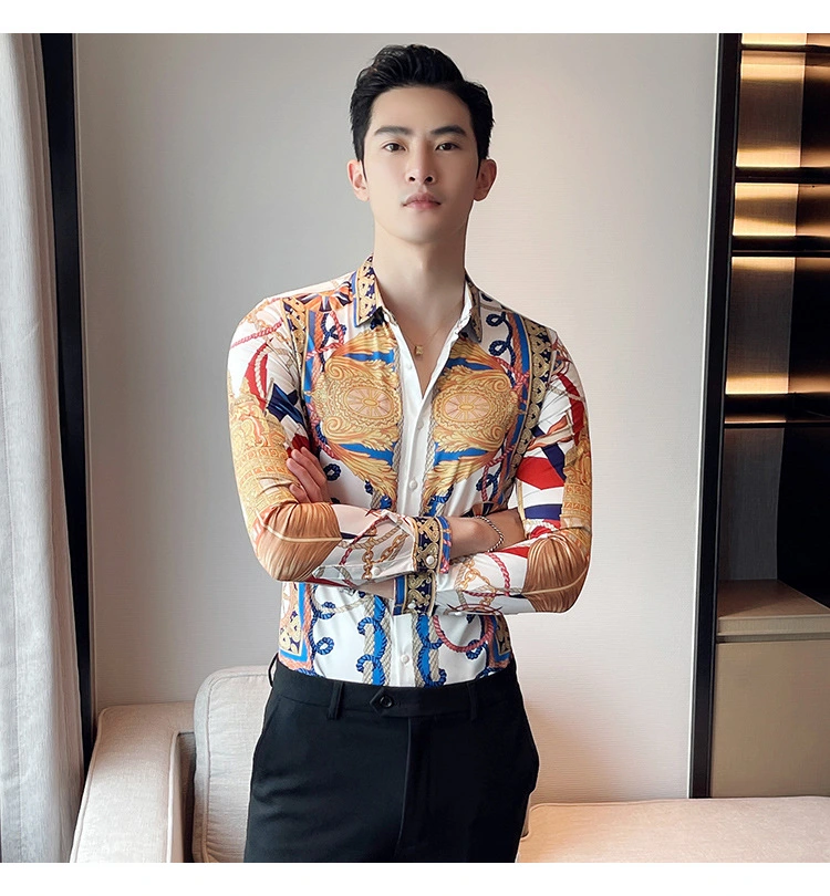 Casual Long-Sleeved Lapel Personalized Printed Shirt