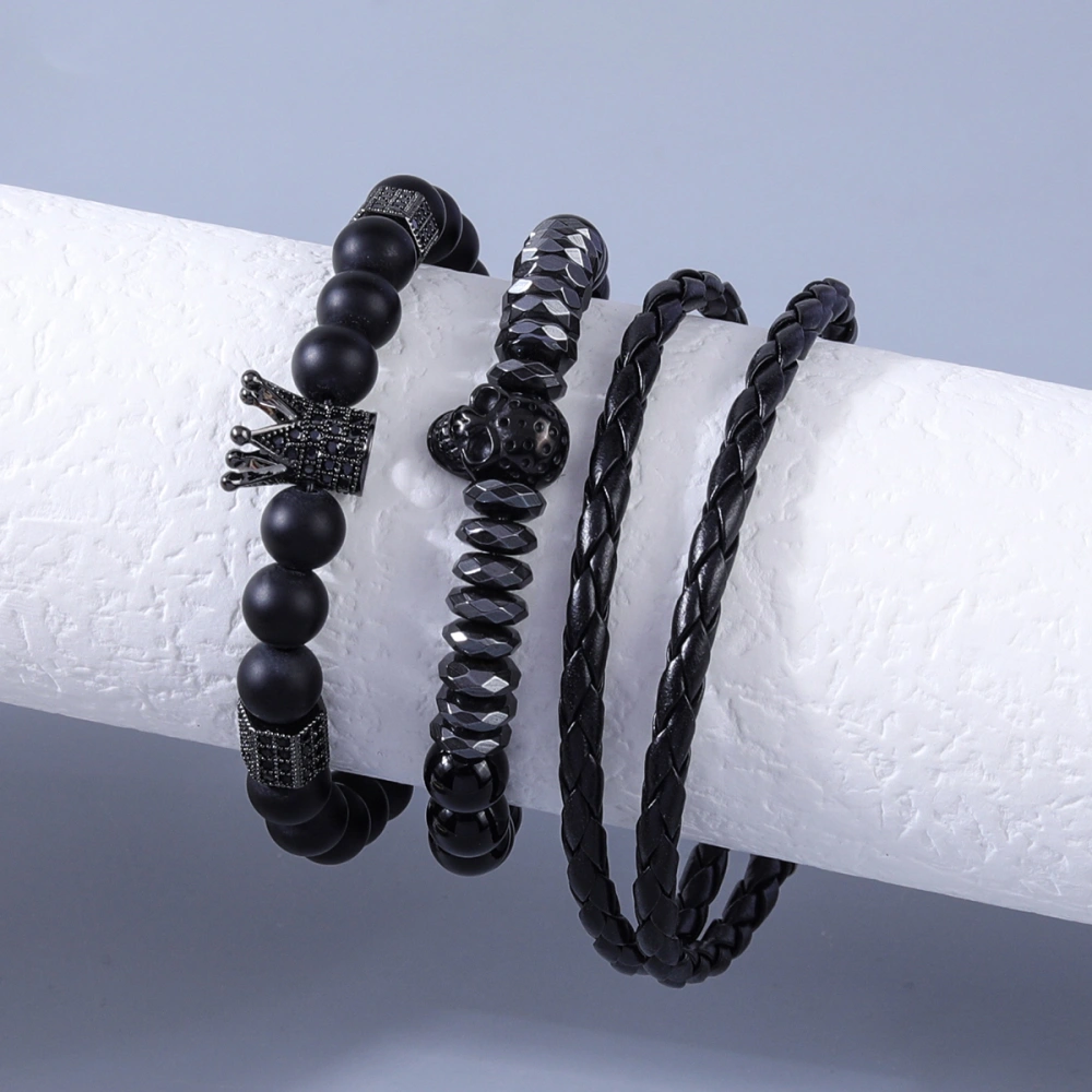 New Simple Black Leather Cord Bracelet Set