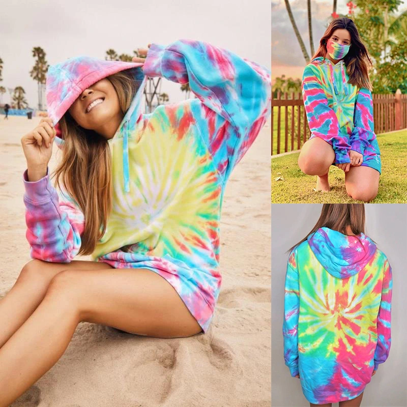 European And American Pullover Tie-dye Print Gradient Color Long-sleeved Hooded Sweater