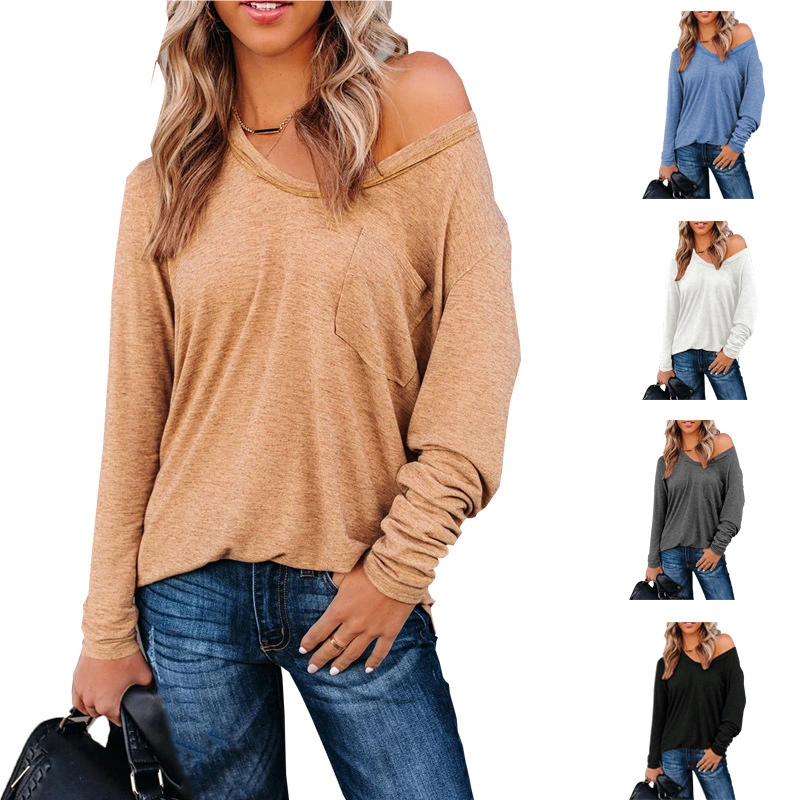 Women's V-Neck Pocket Casual Top