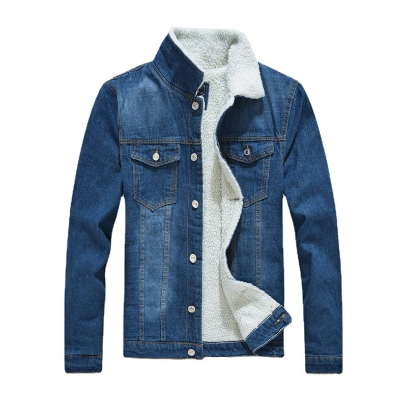 Winter Denim Coat Men's Blue Long-Sleeved Jacket With  Thick Top