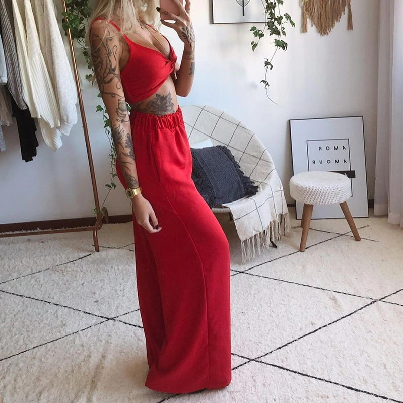 Women's Printed Tube Top Loose Wide Leg Pants Two-Piece Set