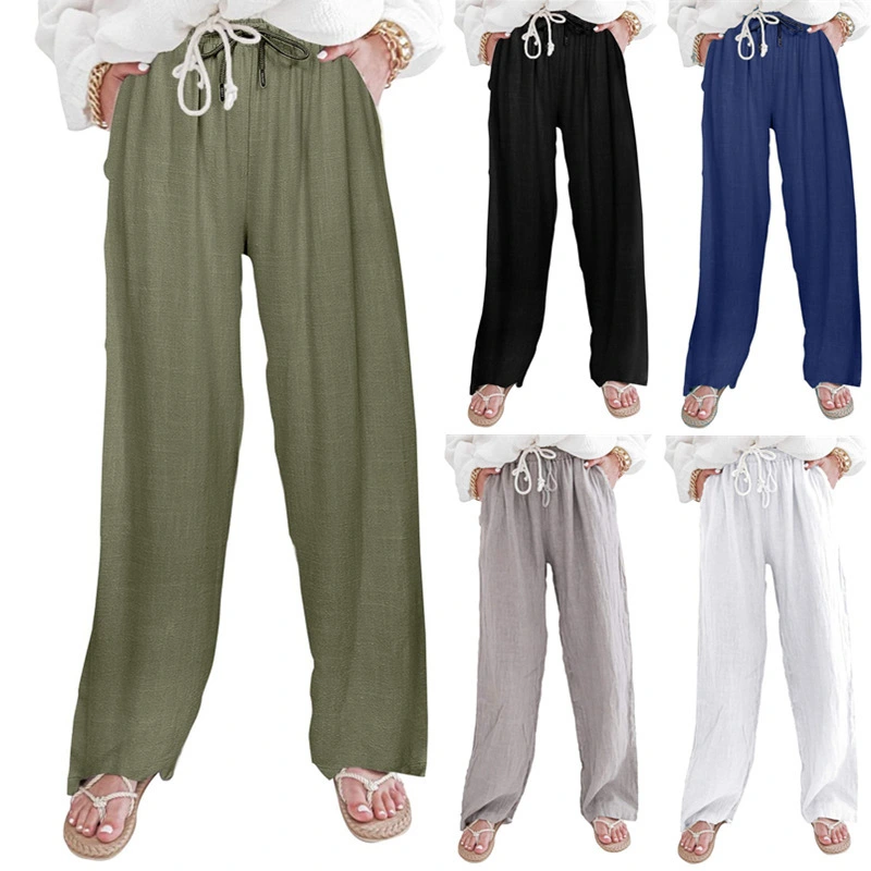 Women's Cotton Linen Loose Straight Fit Plus Size Casual Pants