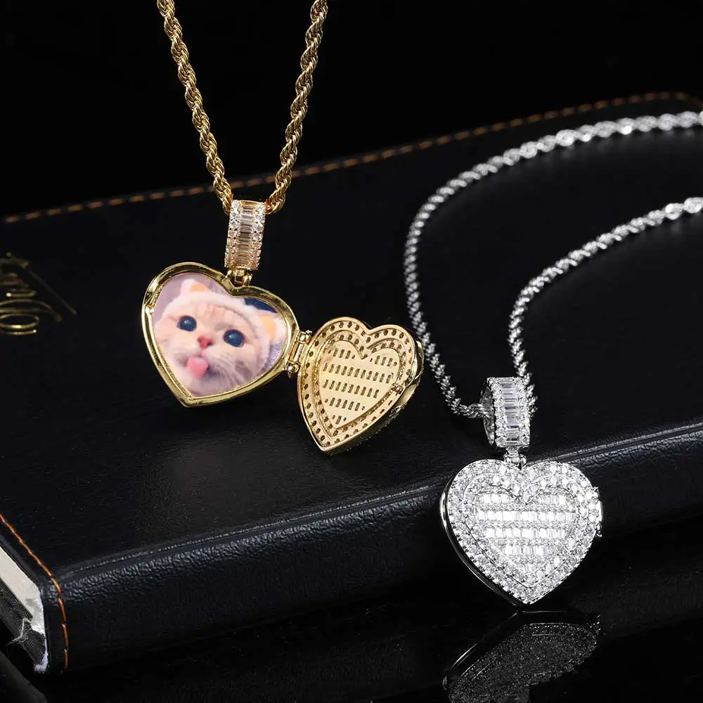 Hip Hop Small Flip Heart Photo Pendant Frame Necklace