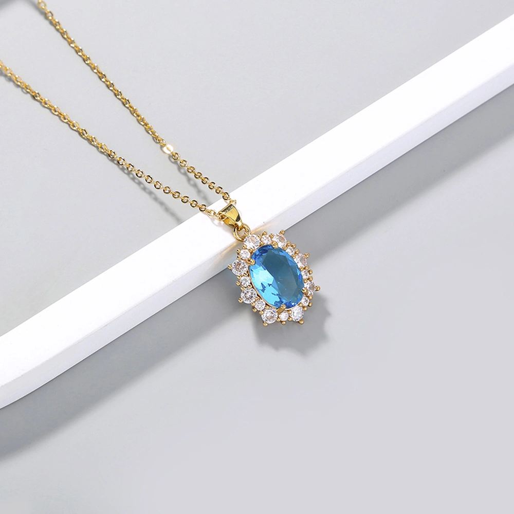 European and American foreign trade accessories light luxury unique sun flower oval crystal zircon pendant multicolor necklace clavicle chain female