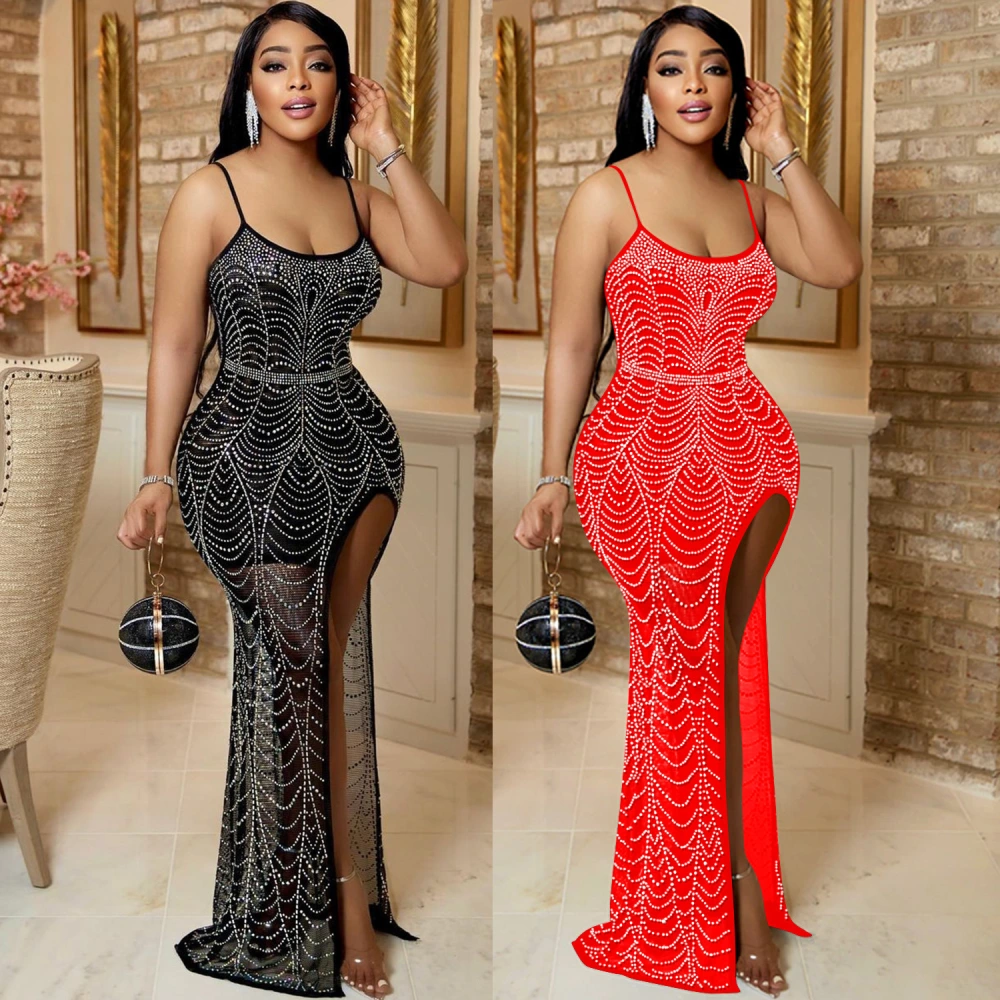 Women's Nightclub Mesh Hot Drill Sling Party Dress
